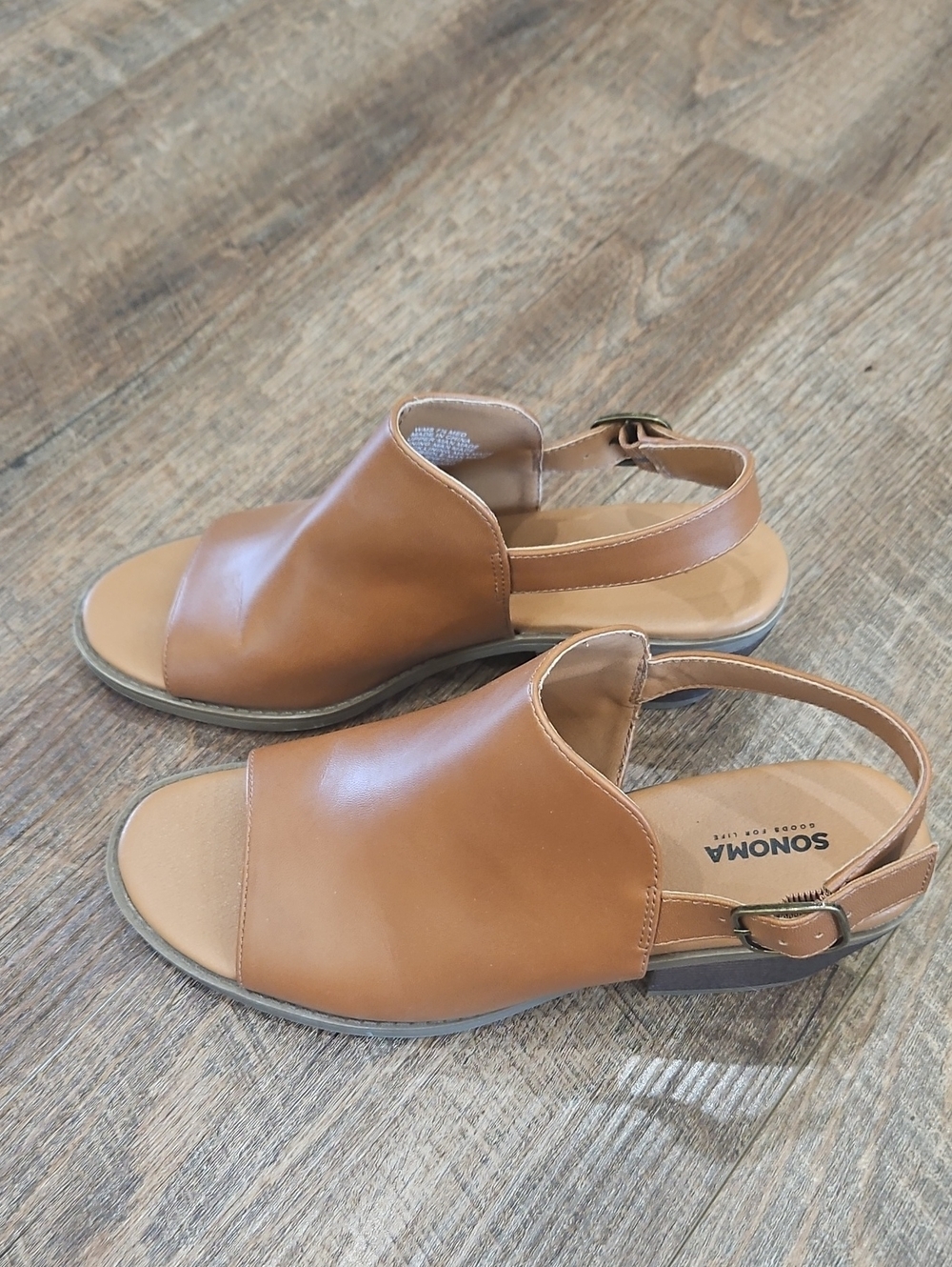 Sonoma Tan Leather Open-Toe Slingback Sandals